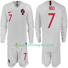 Divisa di Calcio Portogallo FIGO 7 Bambino Trasferta Mondiali 2018 Manica Lunga